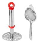 Stainless Steel Pav Bhaji Masher With Stainless Steel Tea Strainer and Multicolour, Pack of 2