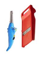Blue Wonder Dolphine Shape Electric Gas Lighter With Stainless Steel Johny Slicer Multipurpose Potato/Onion Slicer and Vegetable Slicer and Multicolour, Pack of 2
