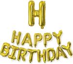 Hemito Foil Gold Happy Birthday Balloons Banner (3D Lettering) Foil Letters (Set Of 15)