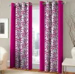 WOAH Polyester Floral Door Curtain Door Window Curtain Premium Polyester Weaved Parda Latest Modern Parde for Living Room Bedroom Home Office Screens Eyelet Ring (5 Feet -Pink)