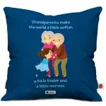 Indigifts Grandparents Anniversary Gift Cute Grandfather Grandmother Character Illustation Blue Cushion Cover with Filler 12X12 Inches - Special Gift for Granddad, Grandmom-Birthday Anniversary