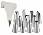 Inditradition 12 Pieces Cake Icing Decoration Tool Set | 11 Different Nozzles, 1 Icing Piping Coupler Bag (Food-Grade, Stainless Steel)