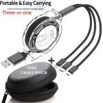 3in1 Retractable Multiple Port Charging Cable Multipin Fast Charger Cord All In One Charging Pad Mobile Data Cable+Carry Pouch Magic Charging Cable
