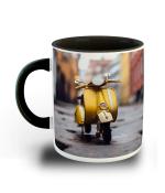 Whats Your Kick Old Yellow Vespa Printed Black Ceramic Coffee Mug 325 ML