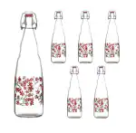 SAND DUNE Flower Fire Printed Glass Clip Top Cap Water Bottle | Fridge Bottle(1000ml,set 6)