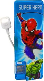 POKSI Cute Spiderman Pencil Box for Kids with lamp and Integrated Sharpeners Art Plastic Pencil Box l Set of 1 Multicolor