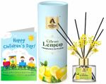The Aroma Factory Happy Childrens Day Greeting Card & Fragrance Reed Diffuser Gift Set, Citrus Lemon (1 Box + 1 Card)