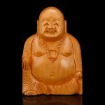 CraftVatika Brown Wood Laughing Buddha Statue 18 x 15 cm