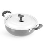 RBGIIT Hard Aodized Kadai Kadhai Works Decorative Serving Cooking Bartan With Stainless Steel Lid Fetting Handle HC-5