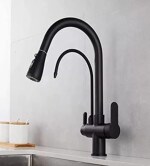Blackado Table Top / Countertop Mounted Kitchen Sink Mixers Pull Out Mixer with Inbuilt Provision for Undermount Water Purifier Tap Matt Black Color