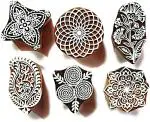 Reniq Beautiful Lotus Flower Design Wood Stamp, Brown Printing Blocks (Pack Of 6)