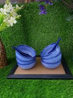 Caffeine Blue Stoneware Soup Bowl With Spoon (Set Of 6pc)