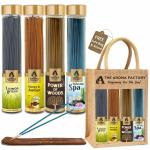 The Aroma Factory Organic Incense Sticks Lemongrass, Honey & Amber, Power of Woods & Relaxing Spa (Herbal Agarbatti for Pooja) 0% Charcoal, 0% Sulphur, 4 x 100g Bottle