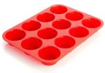Inditradition Silicone Round 12 Cavity Cup Muffin Tray Cake Baking Pan Mold | Red, (3 cm Depth / 6 cm Diameter)