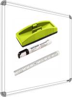 YAJNAS 1.5 X 2 Feet Non-Magnetic Double Sided White Board & Chalk Board one Side White Marker & Reverse Side Green Chalk Board Surface + Duster + Marker & 30 cm Ruler - Pack of 4 Units White, Green board (60 cm x 45 cm)