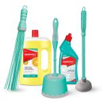 Spotzero By Milton Bathroom Cleaning Set of 5(1 Pc Toilet Brush with Caddy Round; 1 Pc Disinfectant Toilet Cleaner, 500 ml, Disinfectant Floor Cleaner, 1000 ml; Kharata Plastic; Multipurpose Plunger)