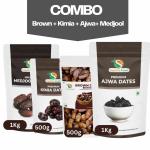 Organic Sapphire Foods Premium Dates| Khajur | Khajoor Dry Fruits, Energy Booster, High Fibre, Healthy Snacks Combo Pack 3Kg | Brown Dates 500gm | Kimia Dates 500gm | Medjool Dates 1Kg | Ajwa Dates 1Kg