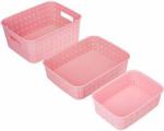 Shiru Technologies Pink Plastic Fruit And Vegetable Basket (Pack Of 3)