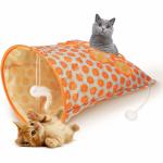 Qpets Cat Hiding Toy Cat Tunnel Bag Indoor Interactive Print Tunnel Bag with Plush Toy Hiding Training Toy for Kittens