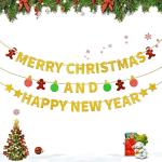 Festiko Christmas Banner Decorations Happy New Year Banner Gold Glitter Gingerbread Man Garland Sign Home Decor New Year Party Supplies