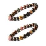 S. K. SYNTHETICS Unisex Adult Natural Semi Precious Bracelet, Crystal Bracelet Rhonodite Natural Bracelet Crystal Gem Stone 8mm Beads Bracelets (Multi) (Pack of 2)
