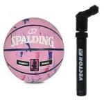 Spalding Marble Pink Women Basketball Ball Size 6 With Ball Inflating Air Pump