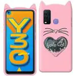 UNILORD Vivo Y30 Pink Rubber Love Cat 3D Heart Design Flexible Ear Cat Kitty Girls Back Cover Case