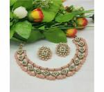 Gyaan Jewels Handmade Gold Plated Glass Earring and Necklace Set Peach (Women, Girls) Free Size