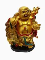 Astroghar Resin Laughing Buddha Holding Ingot For Good Luck And Prosperity