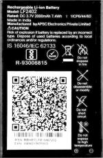 Rizon Mobile Battery for LYF/JIO keypad All Mobile/LF-2403N /F90M /F90B JIO- F90M / F90B 3.7V / 7.4Wh Model (RBTSN37V060) 1lCP6/44/61 / 2000mAh