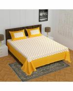 Home@Shop - 144 TC Yellow Printed Cotton Double Flat Bedsheet with Pillow Cover (235 x 210cm)