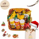 MUNCH FIT Healthy Christmas & New Year Gift Hamper with Card |Combo of 7 Varieties of Sweet & Salted, Tasty & Crunchy Healthy Snacks with Candle Stand| Perfect Gift Hamper for your Employees & Clients