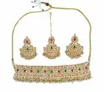 Gyaan Jewels Handmade Gold Plated Brass Necklace, Earring and Maang Tikka Set Maroon (Women) (Pack of 1) Free Size