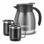 Milton Chai Coffee Gift Set, Bistro 600 Flask 490 ml & Double Walled Mug with Lid, 285 ml, Black