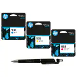 HP 938 Original Ink Cartridge C/M/Y (Set of 3) With 3in1 Multi-Function Mobile Phone Stand, Stylus, Pen