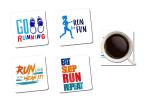 Whats Your Kick Running Eat Sleep Run Repeat Quotes Printed Set of 4 Coaster With Metal Stand