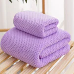LINEAR Microfiber Bath Towel & Hand Towel Set, 300 GSM (Purple, 70 * 140 cms, 35 * 75 cms)