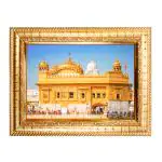 Hawai Feng Shui Vastu Remedies Wooden Golden Framed Amritsar Golden Temple Photo for Home Office Business Place 21x17cm SFDI240GLDFRM