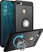 Unistuff Back Case Cover for Oppo A5s with Magnetic Kickstand | Premium Matte Finish | Camera Bump Protection | Rubberized Ring Cover - Night Black, 76322