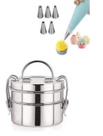 BLUE WONDER Cake Decorating 6 Pcs Nozzle with 2 Pcs Steel Lunch Box and (Multicolour, Pack of 2)