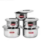 SPRINGWAY - Brand of Happiness | Stainless Steel 5 Pcs Patila Set/Tope/Cookware Set with Lids (1 LTR to 3 LTR), 22 Guage Induction & Gas Stove Friendly 10 Pcs Set