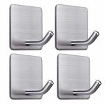 VIKIJO Silver Stainless Steel Square Heavy Duty Adhesive Hook Towel Wall Hanger - 4 Pcs