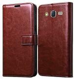 Aviaaz Samsung Galaxy J7 Dual Protection Brown Leather Flip Cover