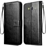 Tingtong Vintage Leather Finish Flip Cover for Samsung Galaxy Grand Prime G530/J2 Prime | Inside Pockets & Inbuilt Stand | Wallet Style Back Case | Magnet Closure (Black)