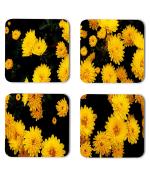 Whats Your Kick Flowers Beautiful Yellow Sun Flower Design Printed Set of 4 Coaster With Metal Stand