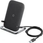 Baseus Black Cobble Qi Wireless Induction Charger Pad 15W Horizontal Holder Stand