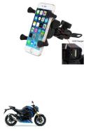 QiisX X-Grip Mobile Phone Holder with USB Charger Bike Mobile Holder for Suzuki GSX-S750
