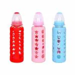 RITSY Borosilicate Glass Feeding Bottle/Feeder with Premium Silicon Sleeves/Warmer Cover & Ultrasoft Flow Control Nipple (Red, Blue & Pink, 250ml/8Oz)(GLASSBOTTLE-REDBLUEPINK-240ML-PACKOF3)