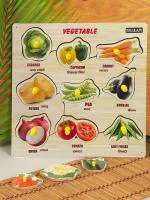 FORSHIKA Wooden Vegetables Puzzle with Picture Educational Board for Kids Vegetables with Knob, Early Educational Learning Wooden Peg Puzzle Board for Kids, Children Boys & Girls