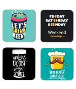 Whats Your Kick Beer Lover Lets Drink Beer Quotes Printed Set of 4 Coaster With Metal Stand